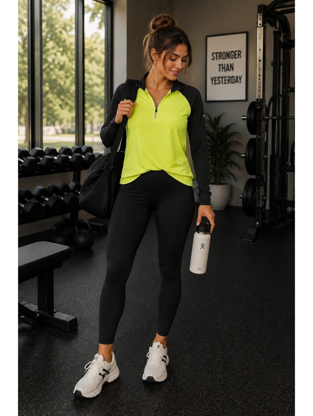 Bcg neon yellow and gray long sleeve workout top womens